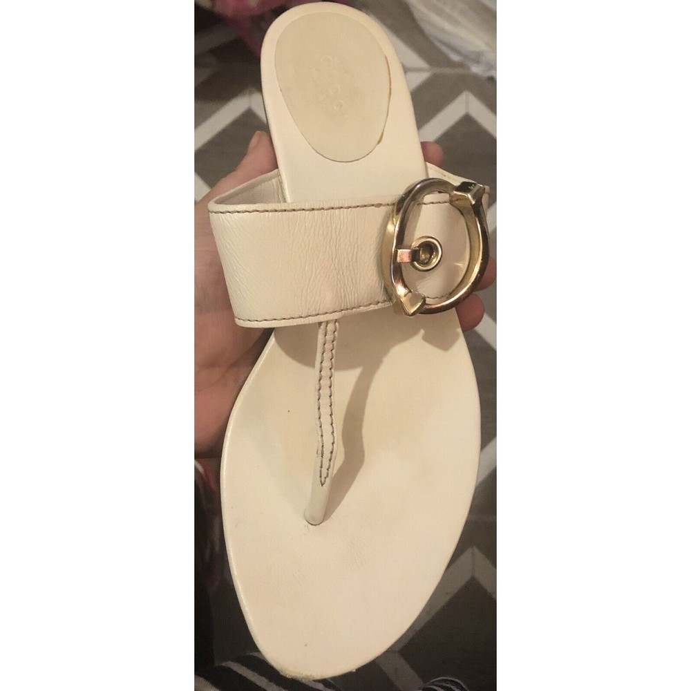 Gucci Womens Size 10B White Sandals With Gold Buckle